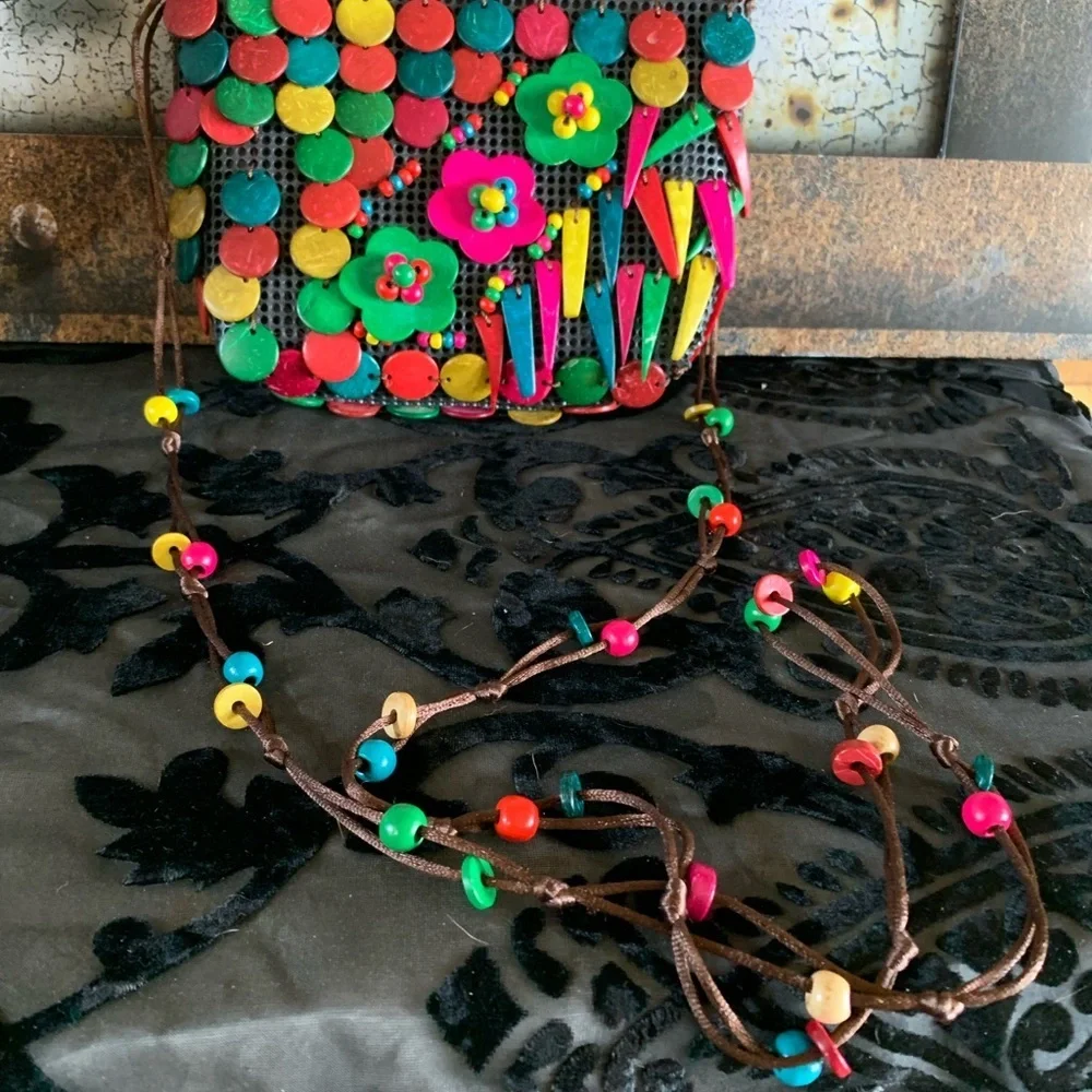 Multicolor Wooden Beaded‎ Sling Crossbody Bag